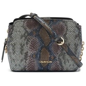 Calvin Klein Hailey Micro Pebble Triple Pocket Chain Crossbody Purse Snakeskin